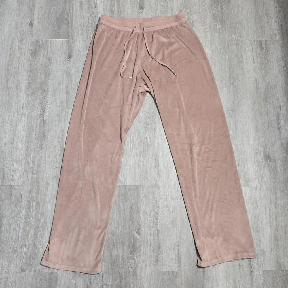 Juicy Couture Velour Track Pants Sleepwear Pink Peach Colored Sparkle Spellout - Picture 2 of 6